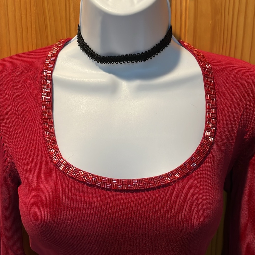 INC International Concepts Sweater with Beaded Neckline - Picture 2 of 11